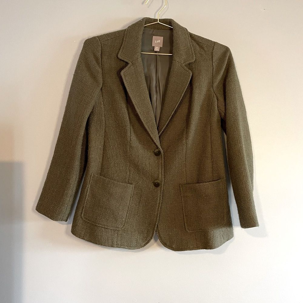 J.Jill Wool Blend Tweed Blazer in Olive Green | SZ XSP